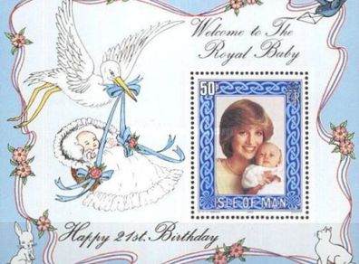1982 Isle of Man The Anniversary of the Birth of Prince William Commemorative Stamp Miniature Sheet Mint Never Hinged (MNH)