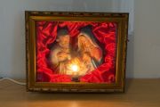 Vintage framed plaster nativity scene light box c1960