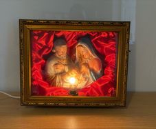 Vintage framed plaster nativity scene light box c1960