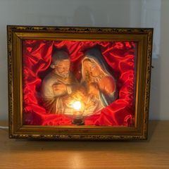 Vintage framed plaster nativity scene light box c1960