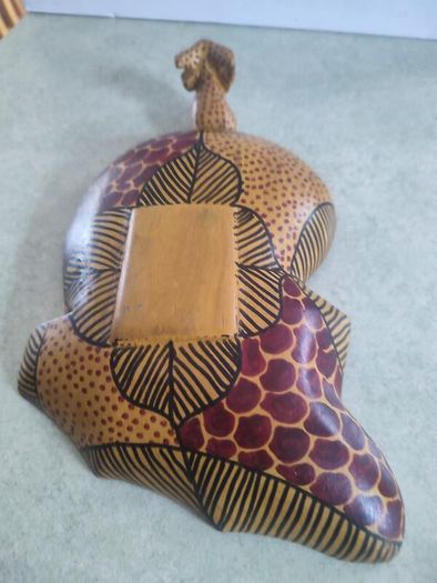 African Leopard Drinking Fruit Bowl and hand made carved wood.