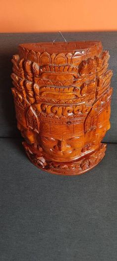 Vintage Mask Wood Carving Face Cambodian King Jayavarman VII from Temple Bayon
