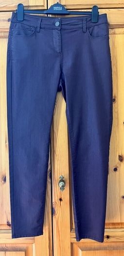 Marks & Spencer Ladies Faux Leather Brown Slender Ankle Grazer Trousers, Jeans. Size 14 Medium. Slight Stretch. In Excellent Condition