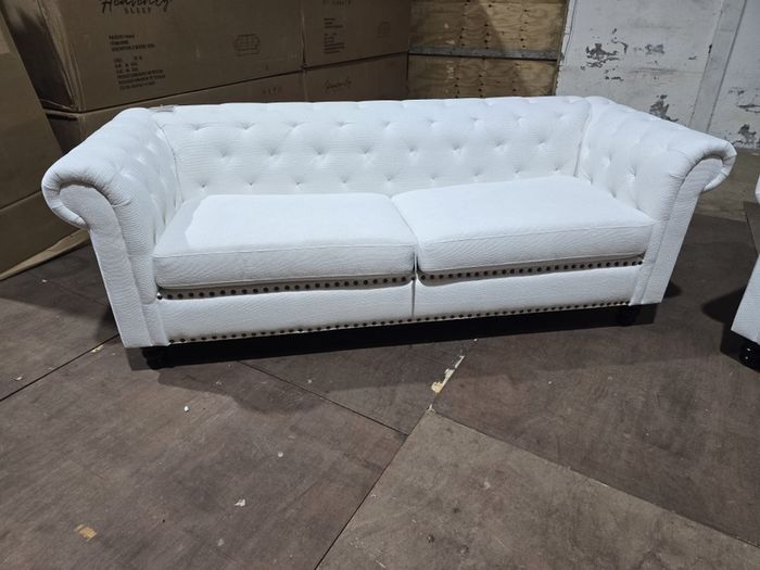 Hampton White 3+2 Chesterfield Fabric Sofa Set