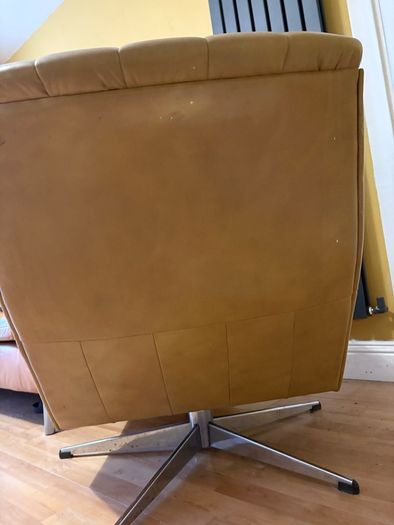 Pair of 1960's Danish Leather & Chrome Swivel Armschairs