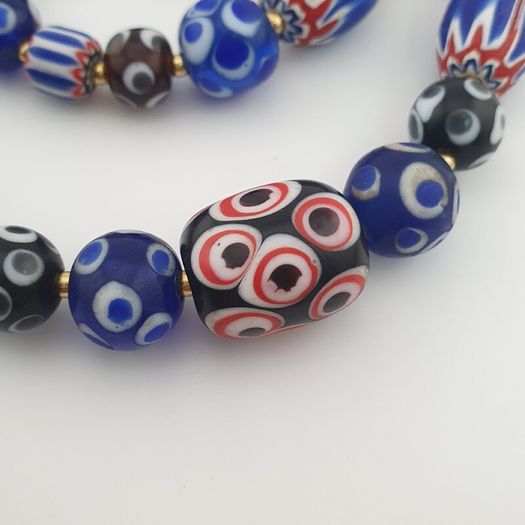 Vintage Venetian Style Mix Thousand Eyes & Chevron Glass Beads Necklace
