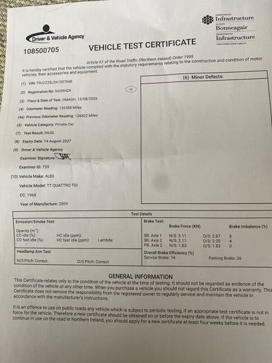 Audi TT 2009 Quattro 2.0tdi cr170  MOT AUG 27