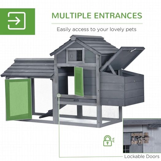 Small Chicken Coop with Run Hen House Poultry Nesting Box Grey 150.5 x 54 x 87cm