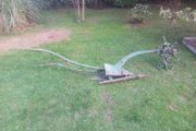 Vintage green plough, garden ornament, D18