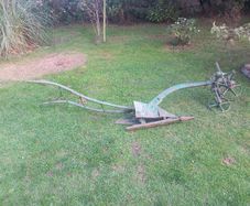 Vintage green plough, garden ornament, D18