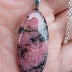 Rhodocrosite pendant on silver chain