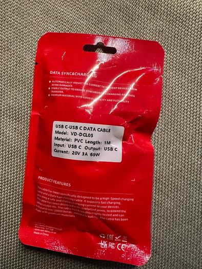 Ven-Dens USB-C to USB-C 1m Fast Charging Data Cable