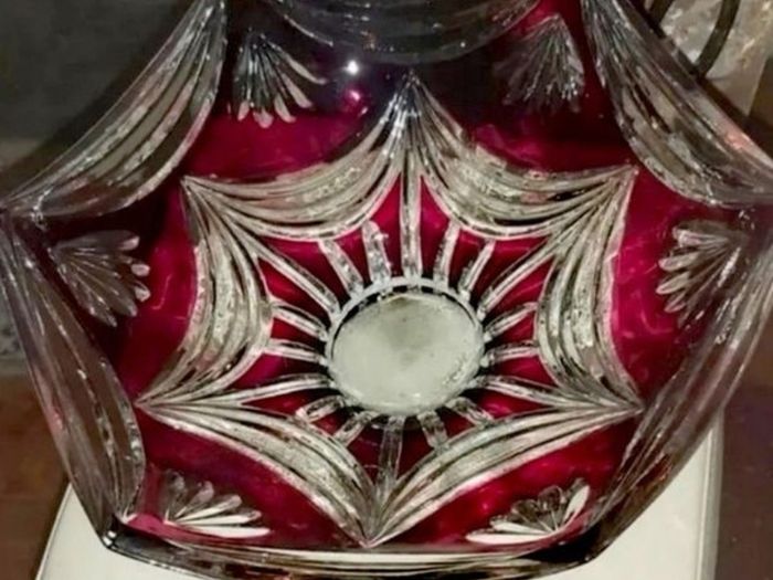 Beautiful large Ruby coloured cut lead crystal bowl