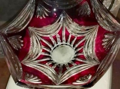 Beautiful large Ruby coloured cut lead crystal bowl