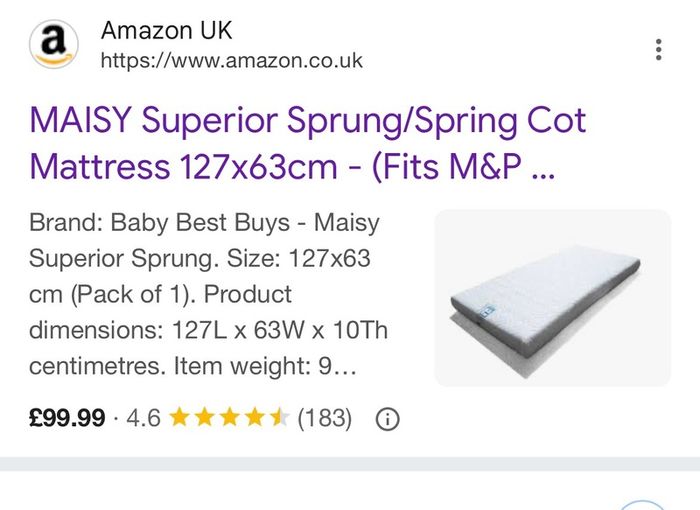 Maisy Cot Spring Mattress 127cm x63cm still in packaging