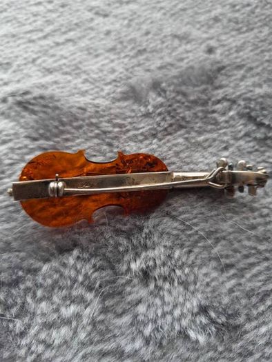 solid silver and amber, violin brooch