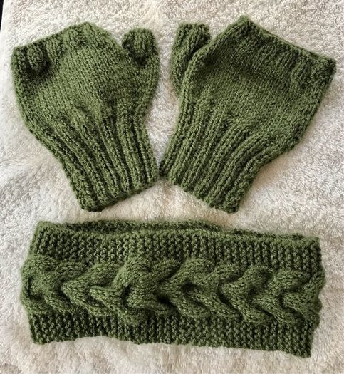 Hand Knit Headband and Fingerless Gloves Set