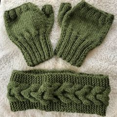 Hand Knit Headband and Fingerless Gloves Set