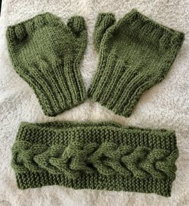 Hand Knit Headband and Fingerless Gloves Set