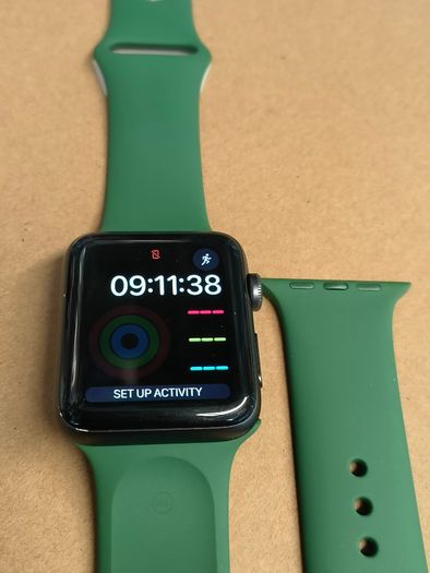 APPLE Watch Series 3 GPS LTE (Cellular) A1891- 42MM Black Aluminum Case with Green Band