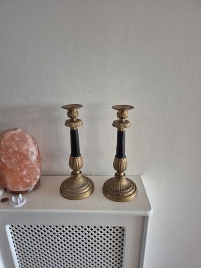 French Empire-style gilt bronze and black-painted (or ebonized) candlesticks