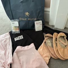 Ballet Shoes x 2; skirt; tights, socks, hair net, hair clips; Karen Williams Ballet Crossover Top