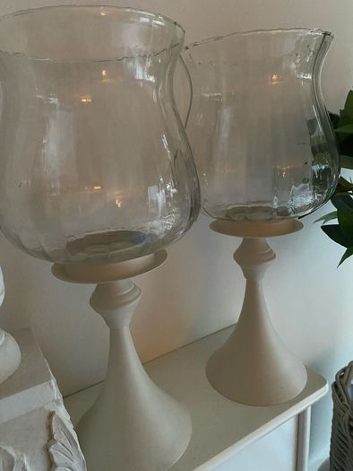 ShabbyChic Set of 2 Extra Large Candle Holders with Ribbed Glass Top