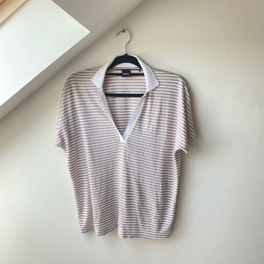 BOSS Enelina Striped V-Neck Polo Top