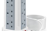 Tower Extension Lead with USB Slots 5M, 12 Way Outlets Multi Plug Extension Tower with 4 USB Slots (1 Type C &amp; 3 USB Ports), Surge Protector Long Extension Lead tower for Home, Office, Kitchen
