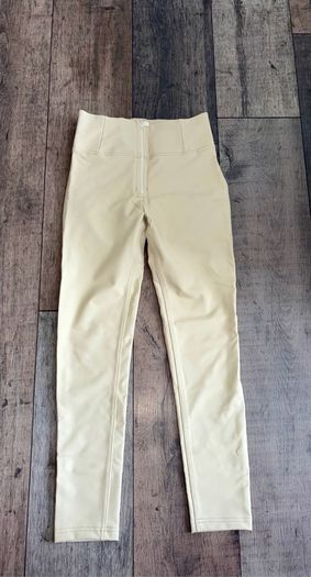 Freddy WR.UP Faux Leather Shaping Trousers XS Beige High Waist Push Up Pants UK 6 New without Tags