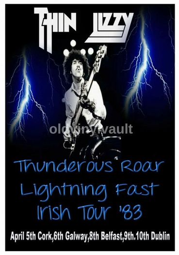 Thin Lizzy Repro Concert Poster Irish Tour 1983 Thunder and Lightning
