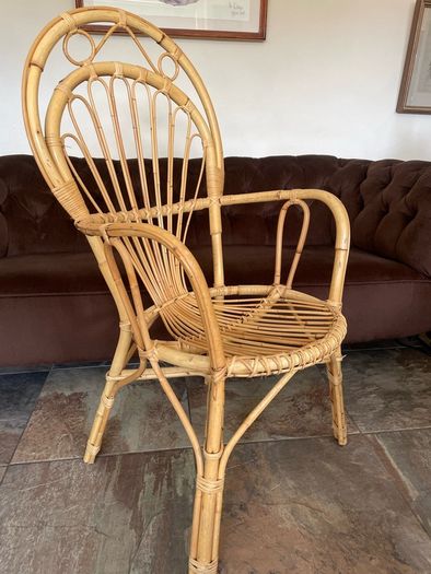 Vintage Franco Albini Style Cane and Bamboo Wicker Chair Mid Century Modern Boho