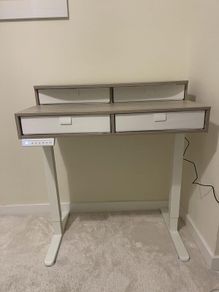 Standing Desk with Fabric Drawers, 100x60cm, Natural