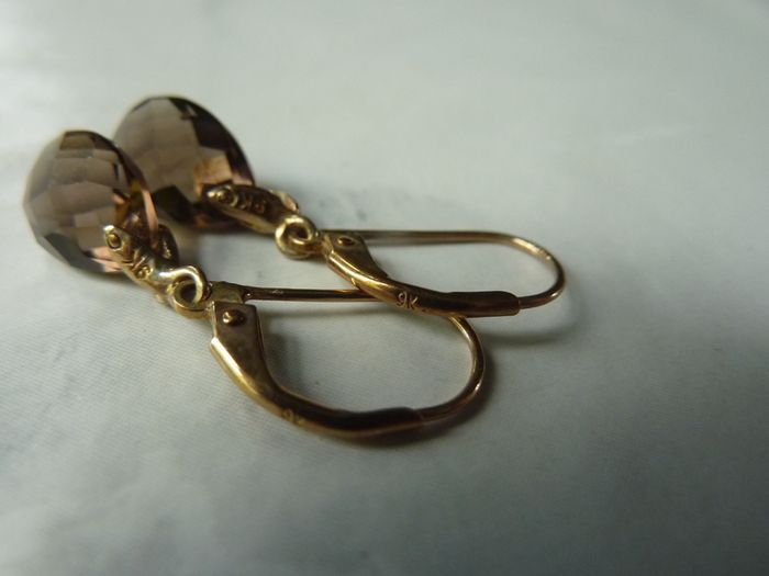 9ct Gold Smoky Quartz and Diamond Drop Earrings, Leverback, 1.58g