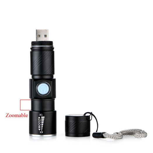 Mini Q5 LED 1000LM USB Rechargeable Zoom Flashlight Flash Torch Lamp Light Walking 3 Modes