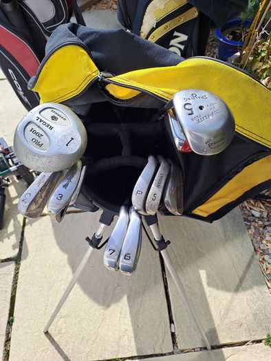 Golg bag with clubs.