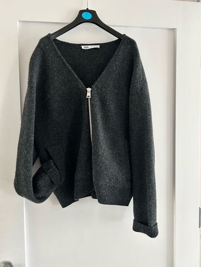 Zara woman's grey zipper wool jacket size S