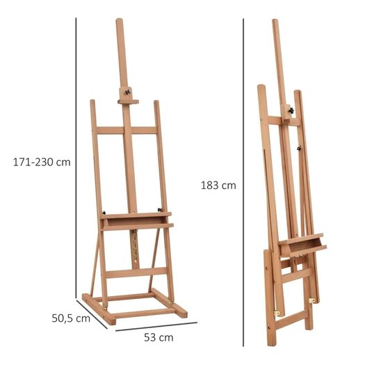 Wooden H-Frame Artist Easel, Height Adjustable Easel Stand with Canvas Holder and Pencil Case for Display, Drawing, Painting, Natural