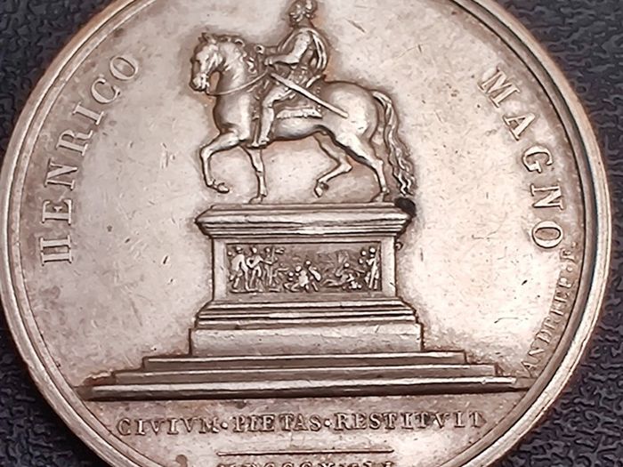 1817 France Louis XVIII Silver Medal XF Equestrian Statue Restoration Henrico Magno