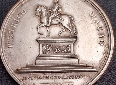 1817 France Louis XVIII Silver Medal XF Equestrian Statue Restoration Henrico Magno