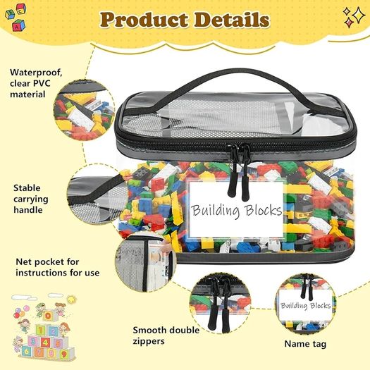 6 Pack Clear Toy Storage Bags, Storage Bags with Zipper, Clear PVC Toy Kids Organiser for Building Blocks, Puzzles, Clay, Small Models, Board Games, Books (6 Pack-L)