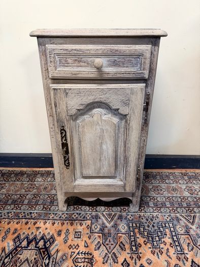 1900s French Bleached & Whitewashed Oak Bedside Table