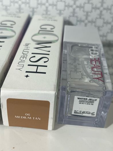 Huda beauty GlowWish multidew skin tints and huda beauty water belly primer