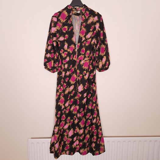 Closet Black Pink Mustard Abstract Print Midi Dress 10UK/38EU