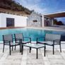 Garden furniture set of 4, seating group in the garden and balcony, garden set with three chairs and a glass table (black) Image 3
