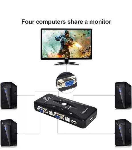 Switch Box Adapter, One-Button Swapping, 4 VGA Cables not Included, Ideal for PCs, Keyboard, Mouse, Scanner, Printer