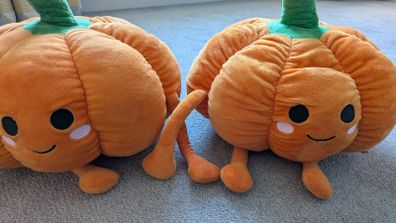 Two Halloween pumpkins soft toys