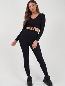 Ruched Crop Top & Legging Ribbed Co-ord