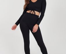 Ruched Crop Top & Legging Ribbed Co-ord