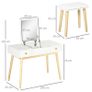 Vanity set with stool, foldable mirror, Scandinavian style, 2 drawers, 100 x 45 x 118 cm, white Image 2